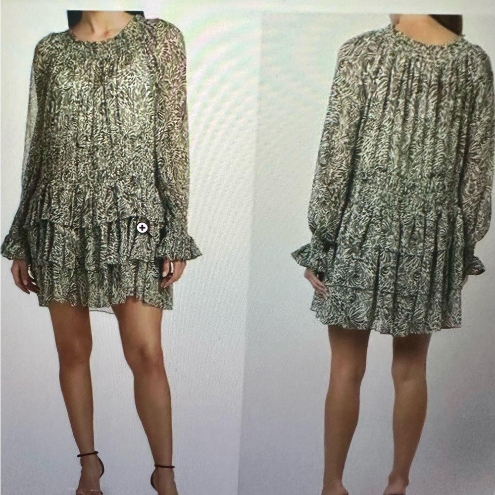 Cinq a Sept Green Tiered Mini  Dress
